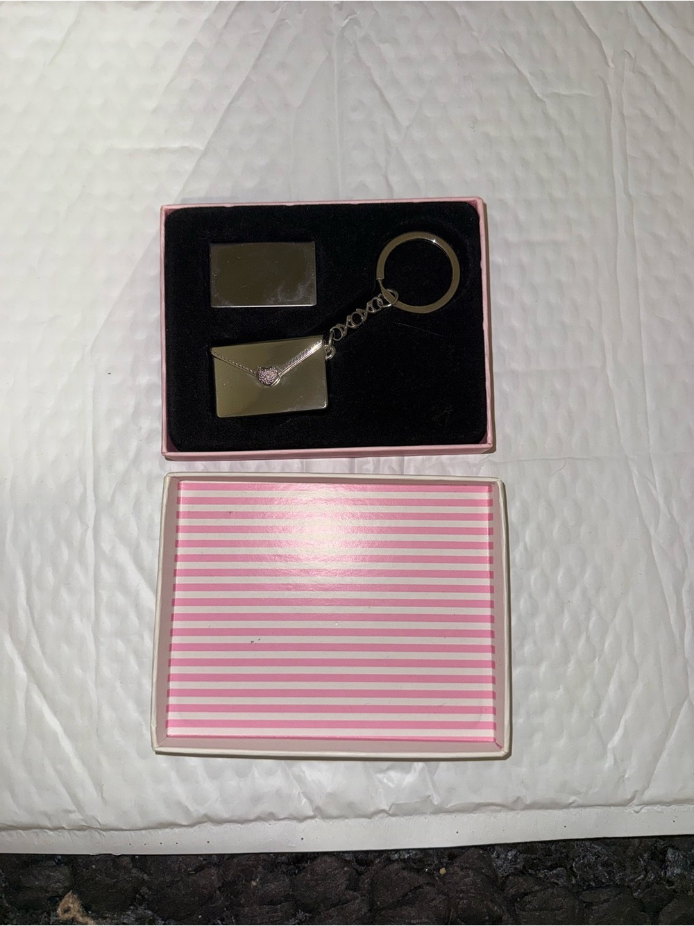 Envelope Charm Keychain in Gold with Pink Crystal